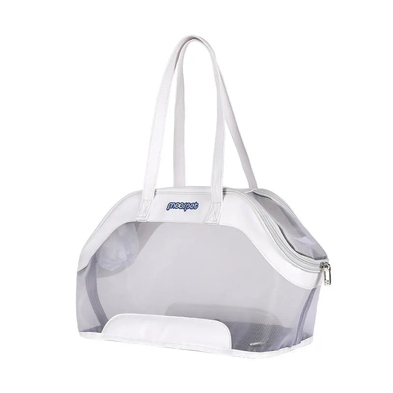 Leather cat outing carry bag in a solid colour with 25 litre capacity.