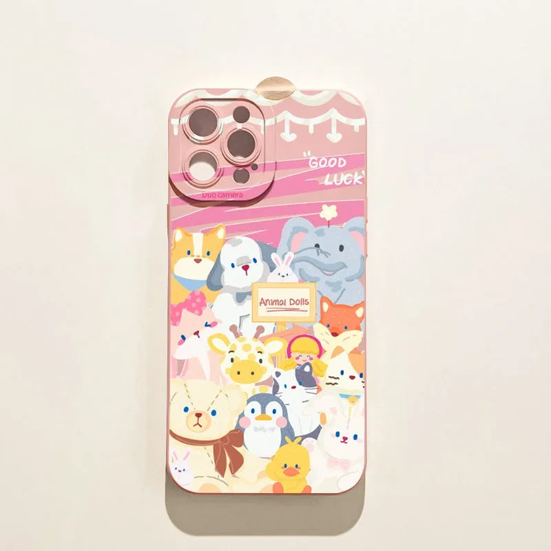Cartoon animal printed TPU phone case for iPhone 15, 14, 13, 12 series, anti-drop, flower panda design