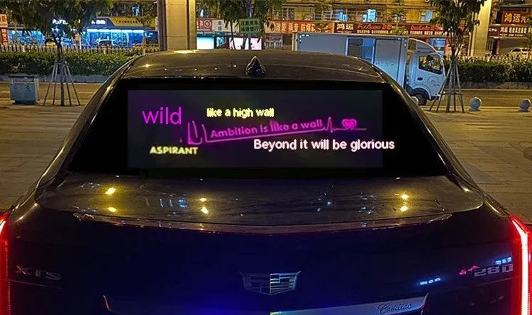 Long rectangular car interior rhythm light with electroluminescent panel showing a graphic design.