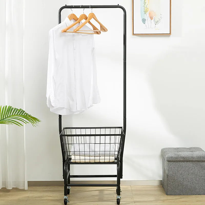 White iron single rod pulley storage car for hanging clothes in a wardrobe
