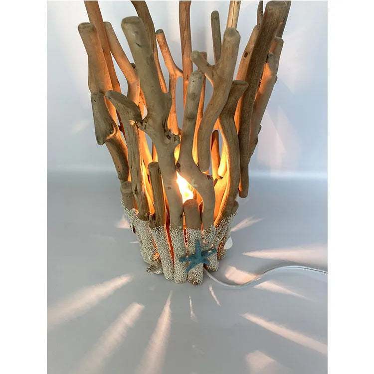 Natural driftwood decorative table lamp with ground finish, wood colour, 24.5cm wide, 41cm tall