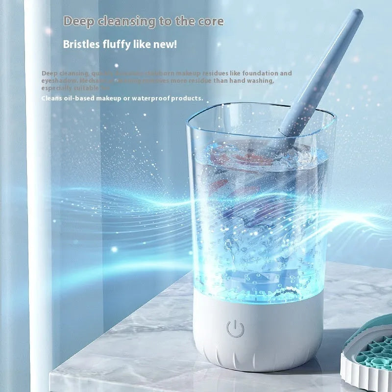 White plastic rechargeable electric cleaning brush for makeup brushes with USB cable