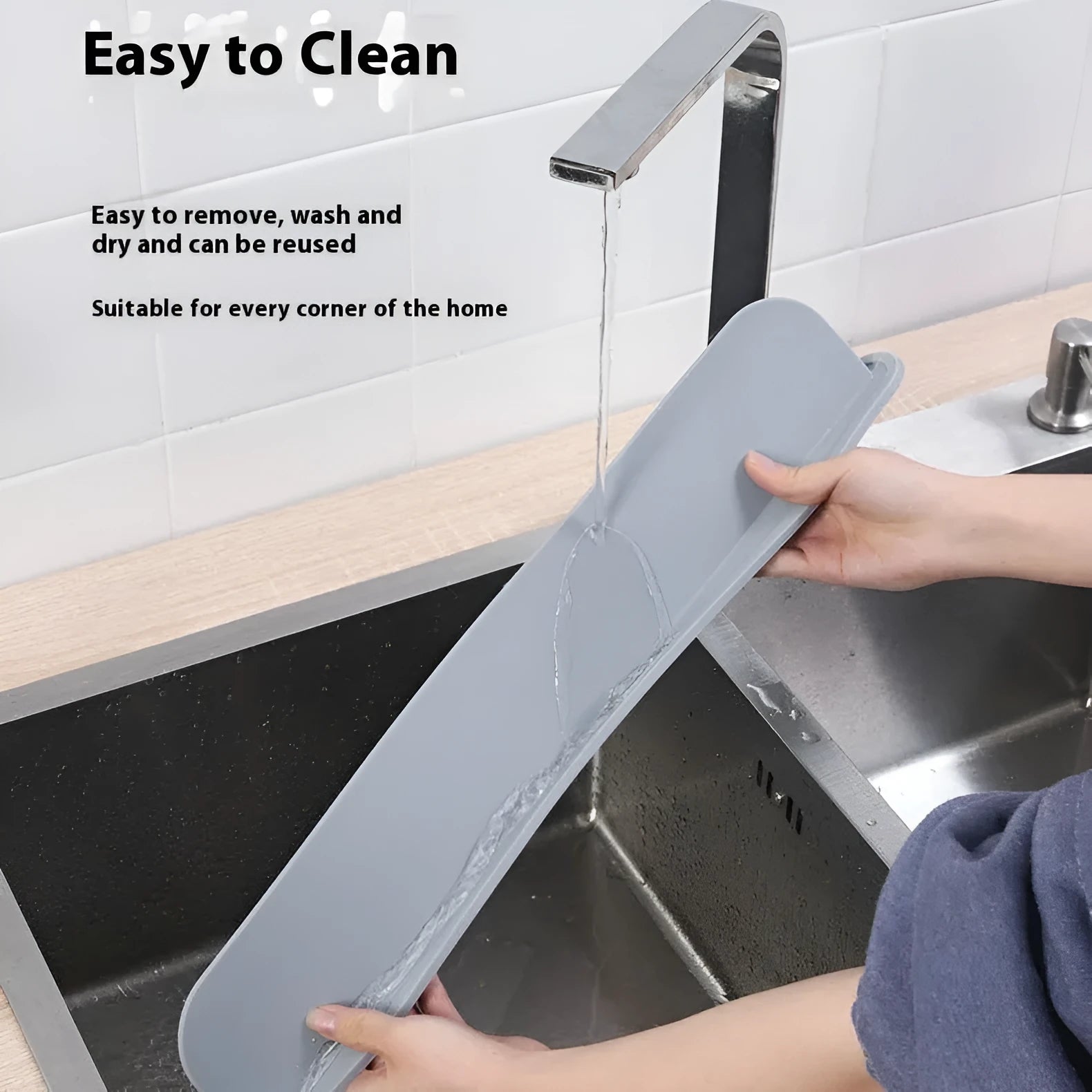Grey silicone water blocking plate for kitchen sink splash protection