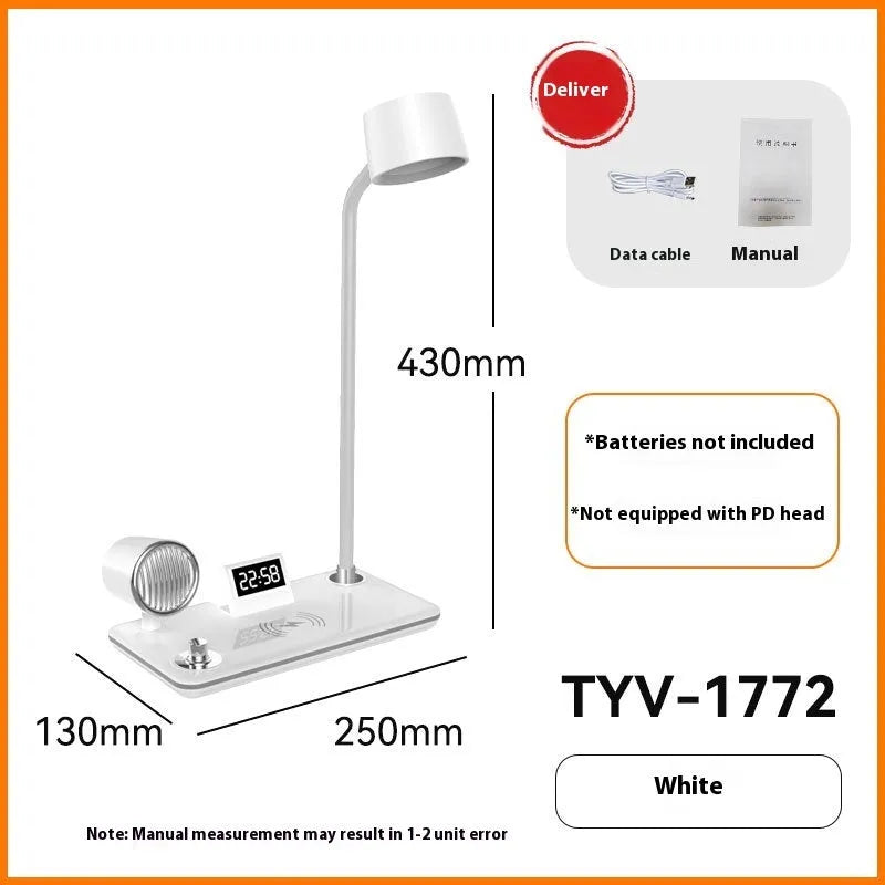 Wireless charging digital clock lamp with eye-protection light in black or white colour