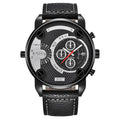 Men's big face watch with leather strap, date display, 5cm dial, 25cm strap, available in black khaki red white