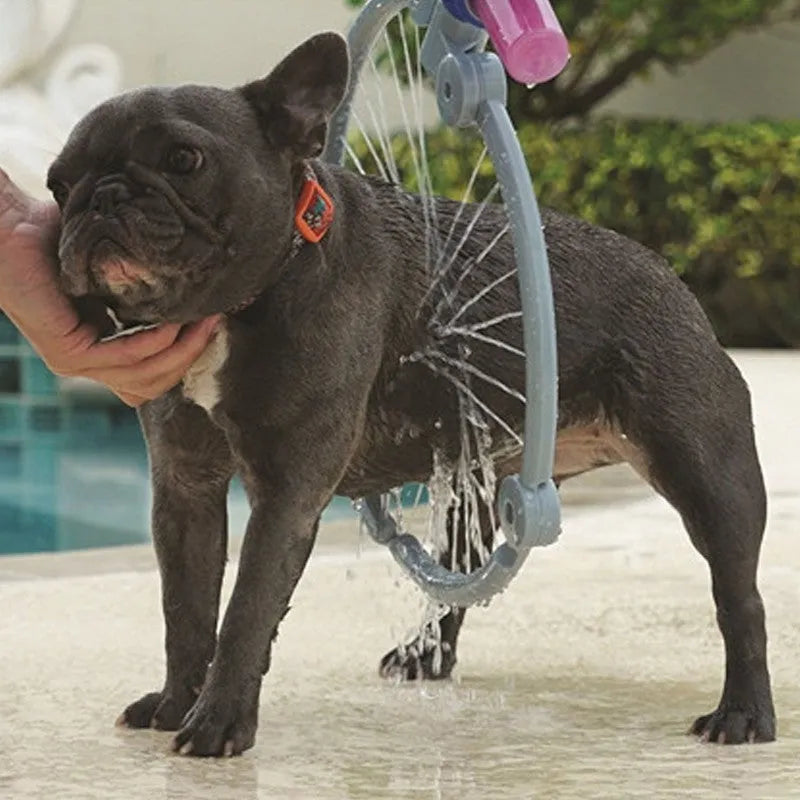 One-key foldable pet bathing hose with 40 cm ring, PVC dog shower tool connected to garden hose