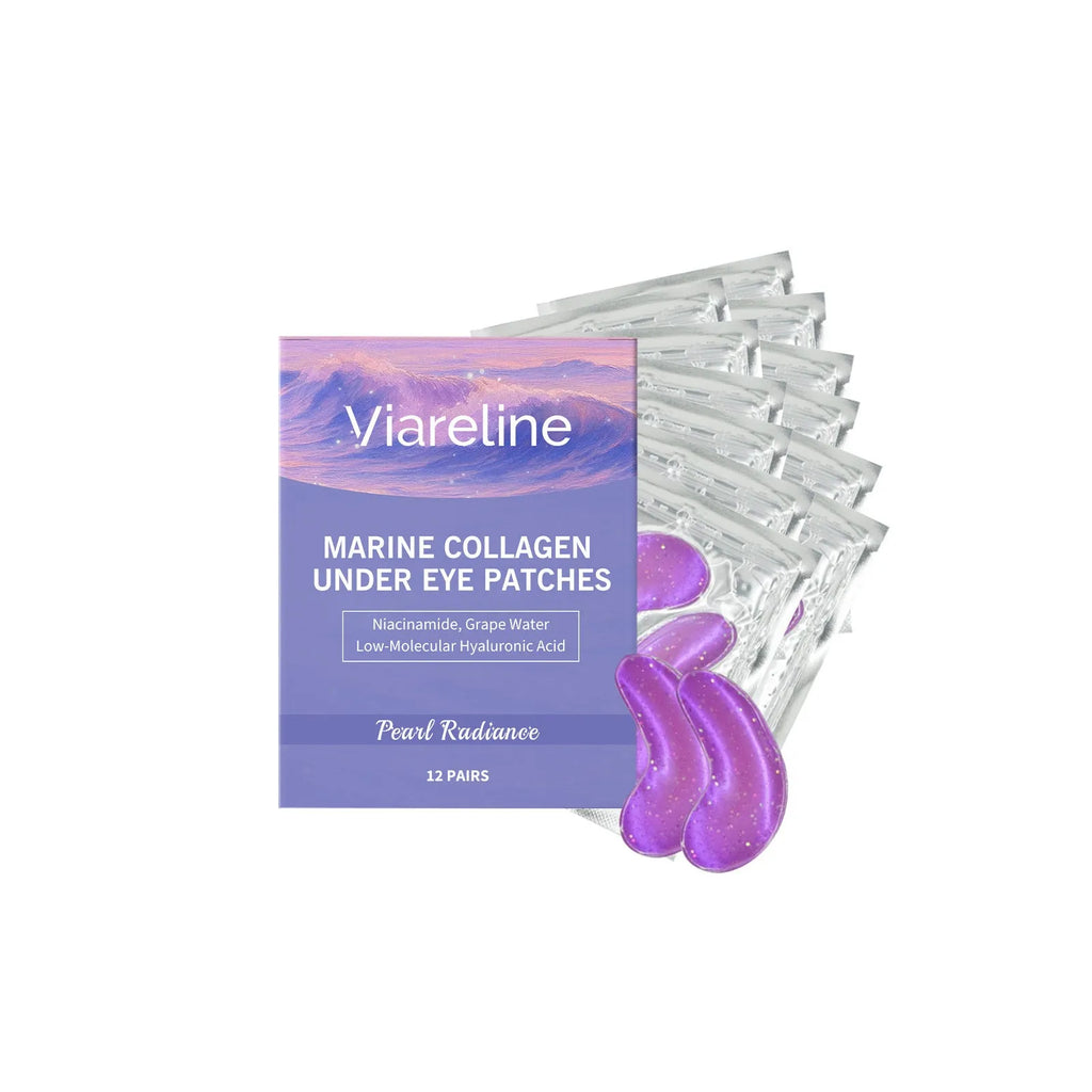 Pack of 12 collagen and hyaluronic acid eye masks for moisturising skincare.