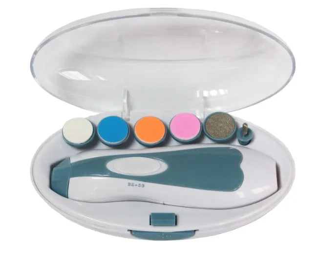 Ultra-quiet baby nail polisher manicure kit in pink colour with ergonomic design and night light feature