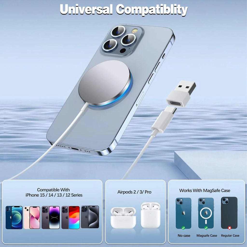 Single white magnetic wireless charger for mobile phone, universal style charging pad