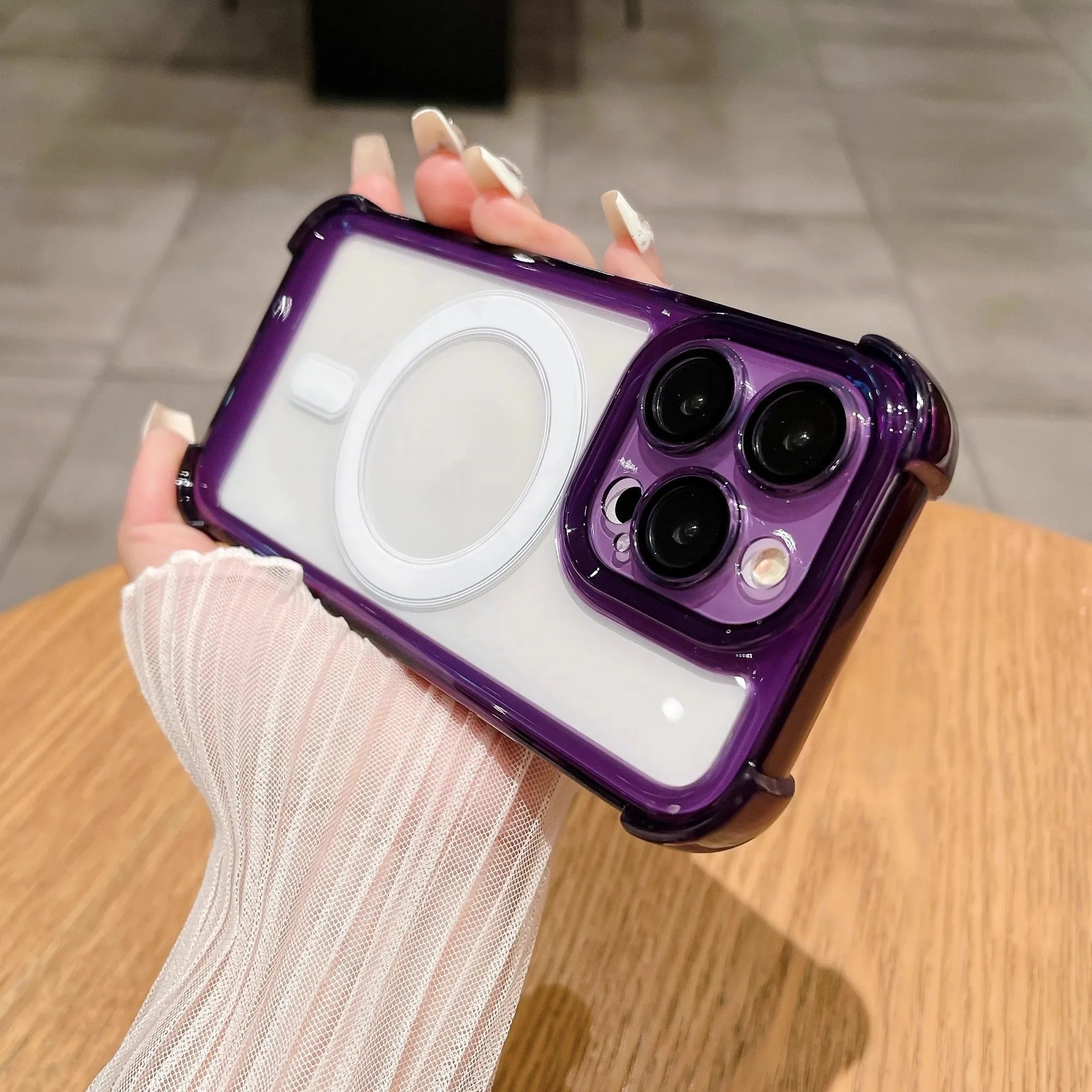 Transparent airbag silicone phone case with magnetic ring and lens protector for iPhone