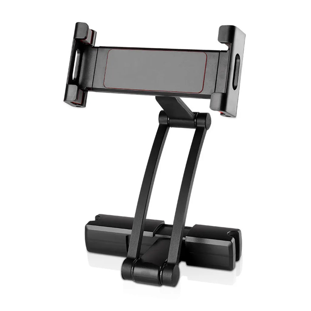 Universal car phone holder for back seat headrest with large collet, in black or black and red, for devices over 5 inches