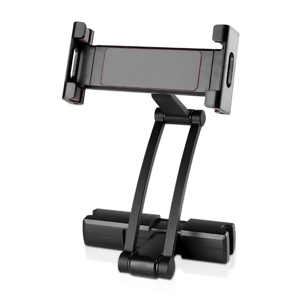 Universal car phone holder for back seat headrest with large collet, in black or black and red, for devices over 5 inches