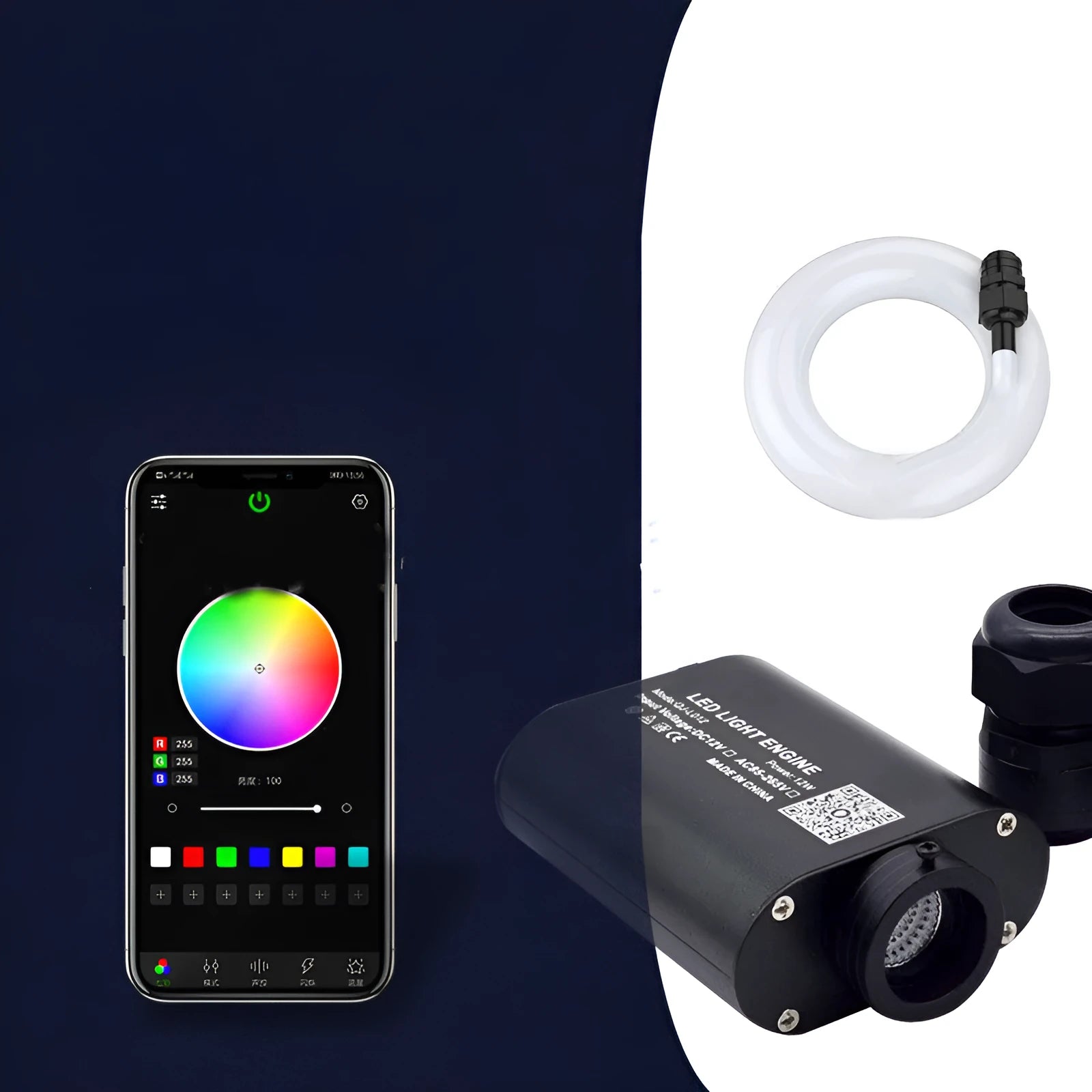 Compact 12W RGBW fiber optic light source for car star dome with 20mm coupling head and remote control