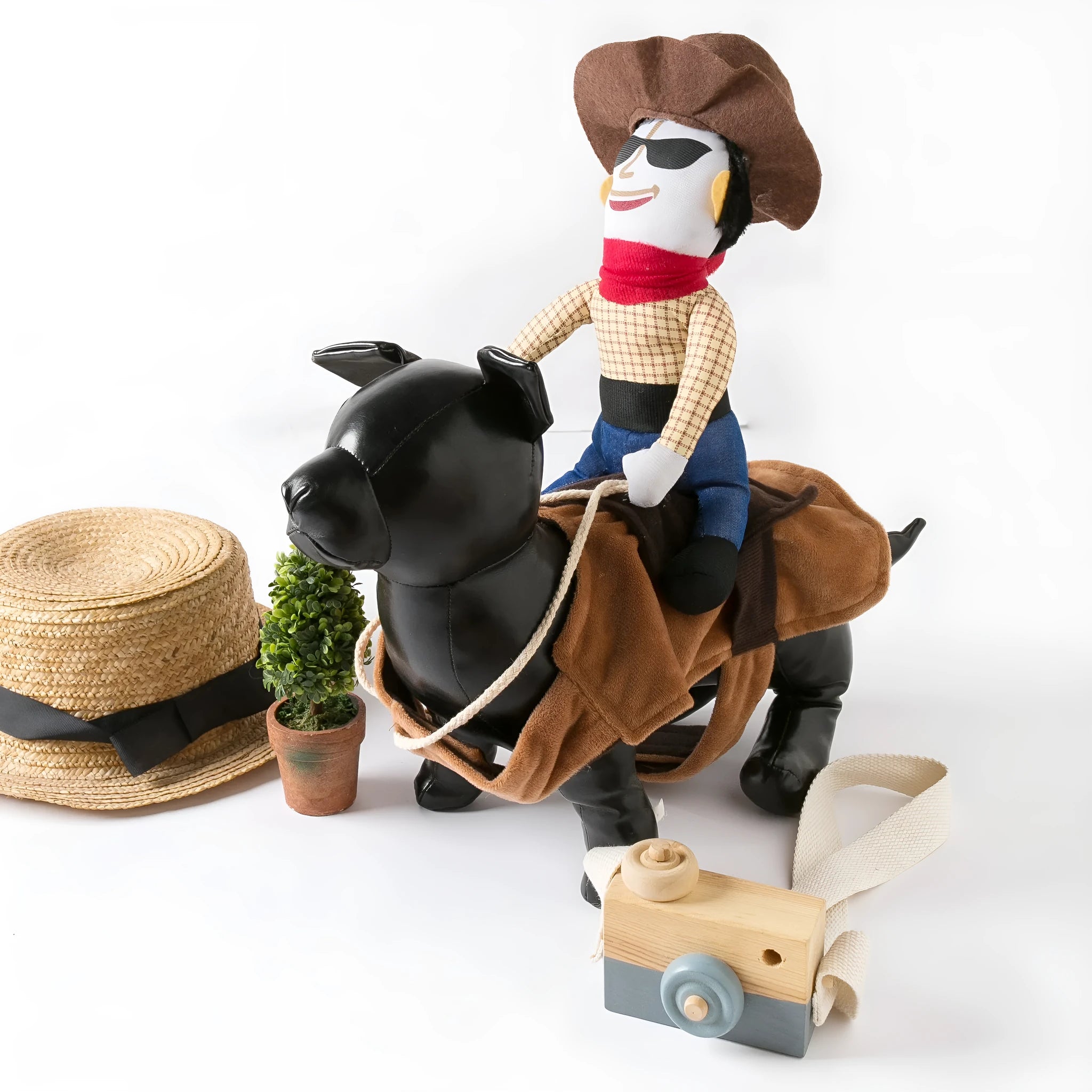 Western denim blue dog costume on a corgi, showing casual style and fit.