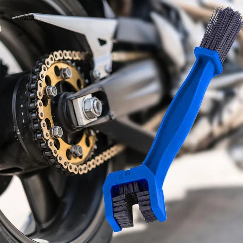 Blue plastic steel bicycle and motorcycle chain brush with compact bristle head
