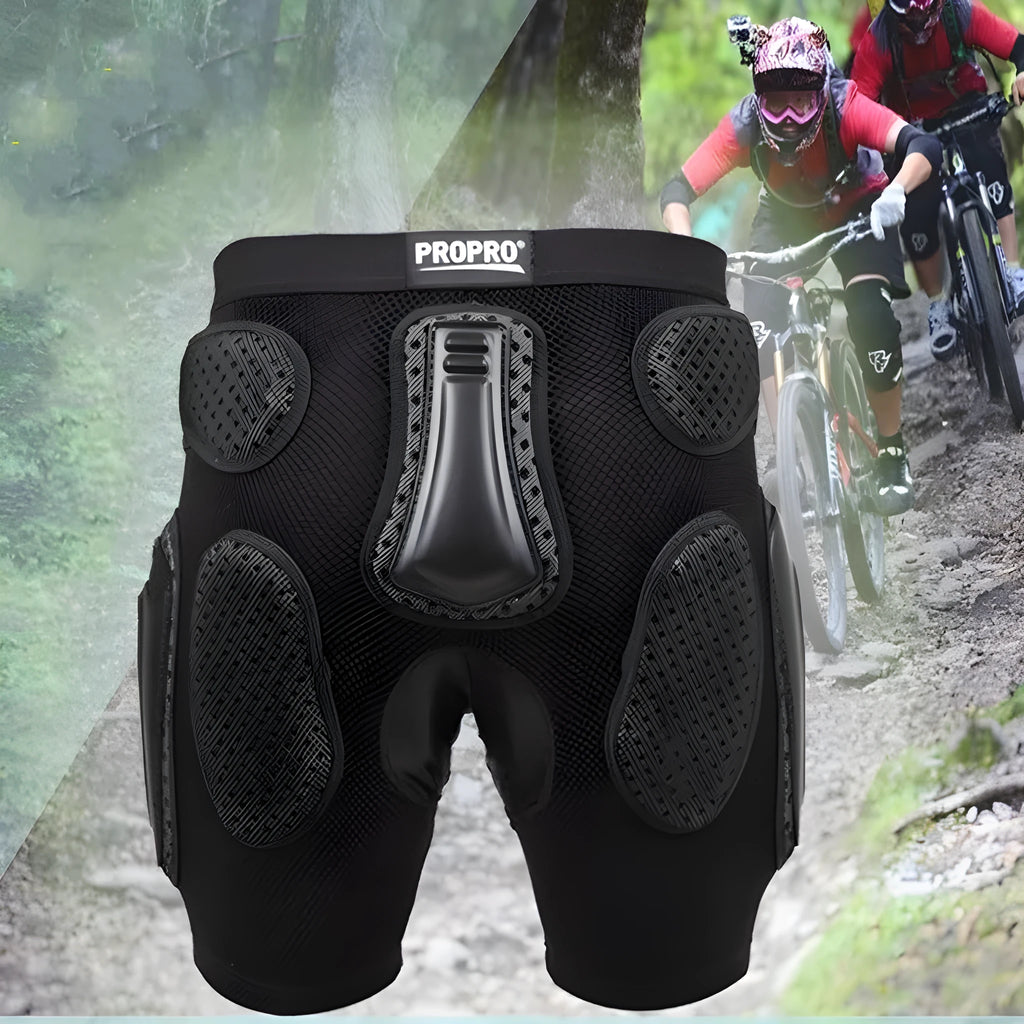 Black cycling hip pad protective pants showing hip padding design