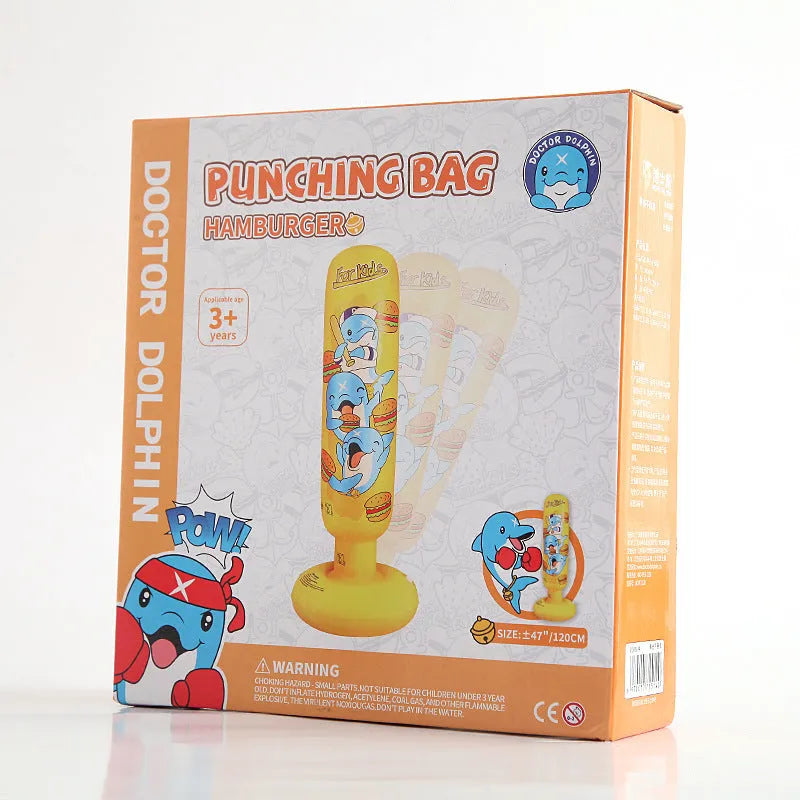 Yellow hamburger inflatable boxing column standing vertically at 120cm tall