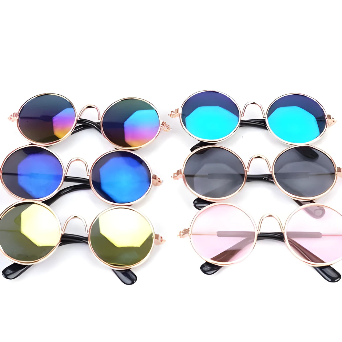 Pet glasses for cats and small dogs, metal frame, AC resin lenses, 8cm width, 10g, with spring legs and optional straw hat