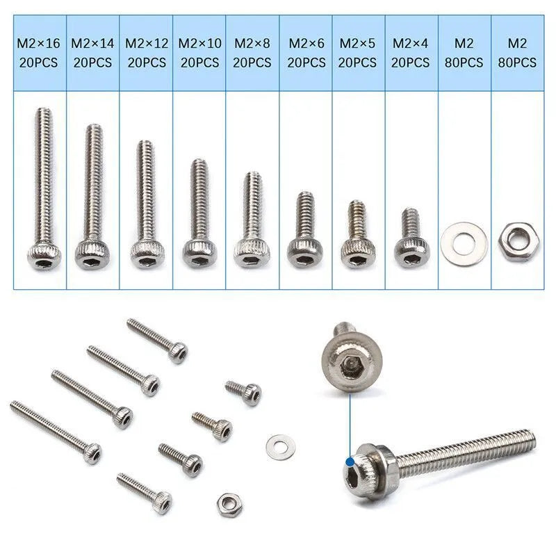 304 stainless steel M2 hexagon socket screw with flat washer in plastic box