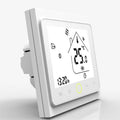 Intelligent central air conditioning thermostat in black or white with capacitive touch buttons and digital display