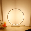 White acrylic LED bedside lamp with iron base, 25cm diameter, cool or warm white light