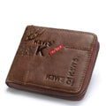 Men's brown genuine leather wallet with multiple compartments and zipper closure