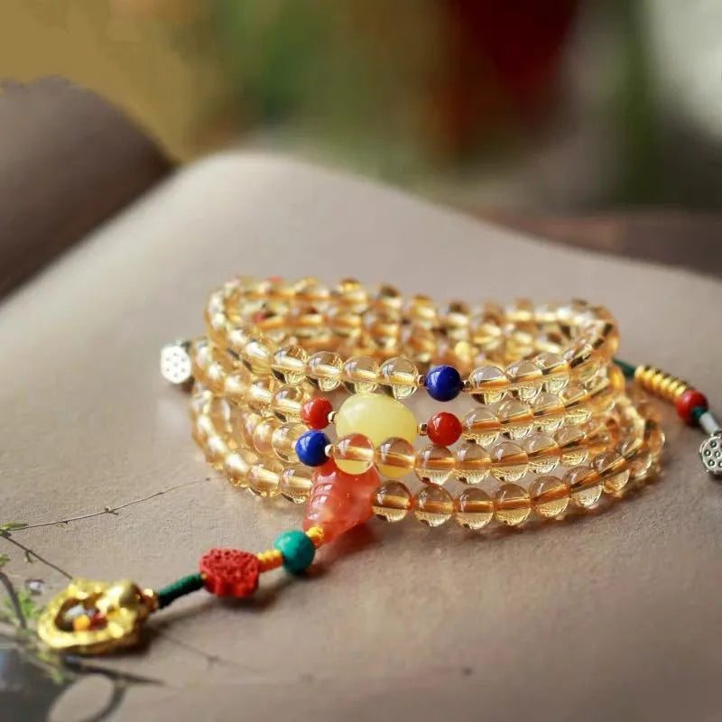 Yellow Brazilian natural citrine bracelet with 1mm beads on filament string