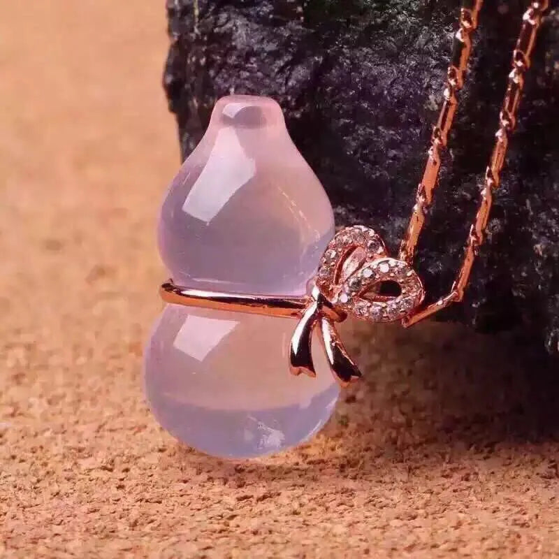 Natural powder crystal gourd pendant in ice powder colour with smooth finish