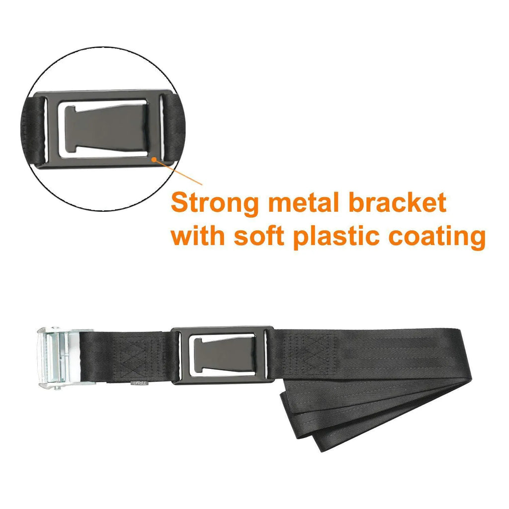 Black universal pregnancy car seat belt adjuster buckle on a car seat.