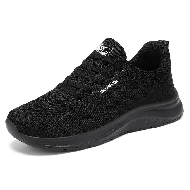 Unisex mesh upper casual trainers in solid colour, available in black, grey, and pink, sizes 36-44