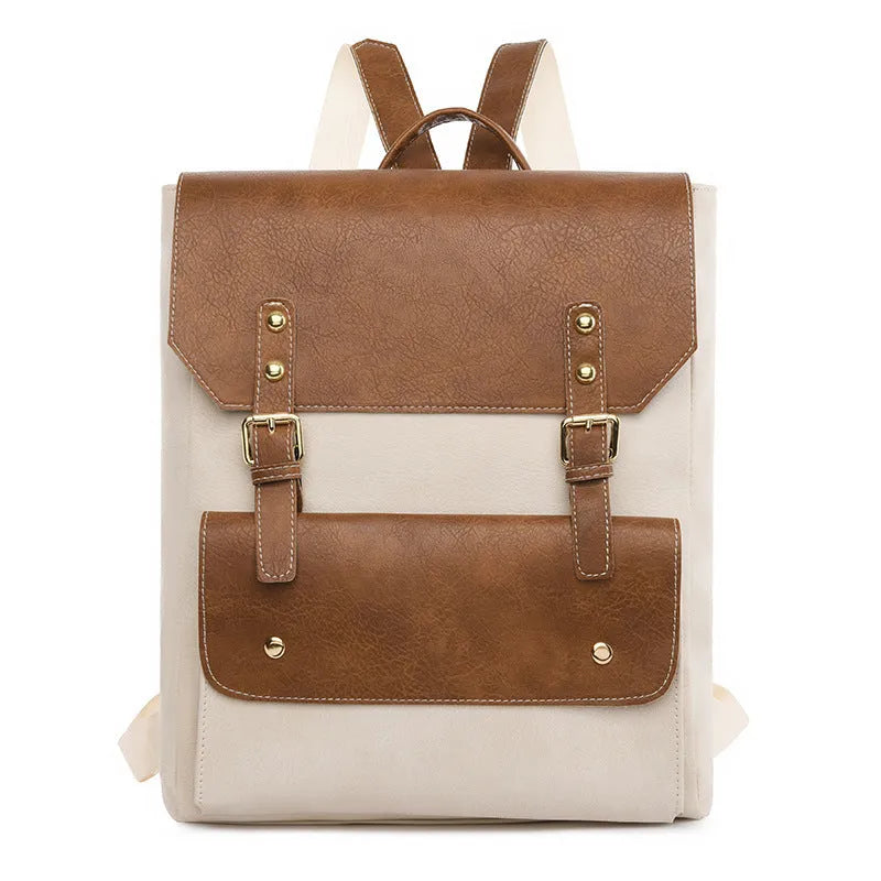 Korean style retro simple backpack in soft PU leather available in four neutral colours