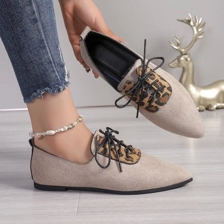 Beige leopard print pointed toe pumps for women in plus sizes 36 to 43