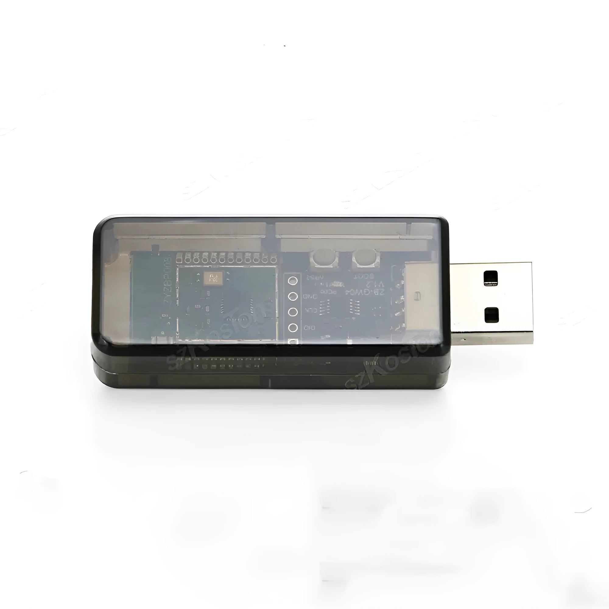 Silicon Labs EFR32MG21 Zigbee USB dongle with plastic shell and USB connector