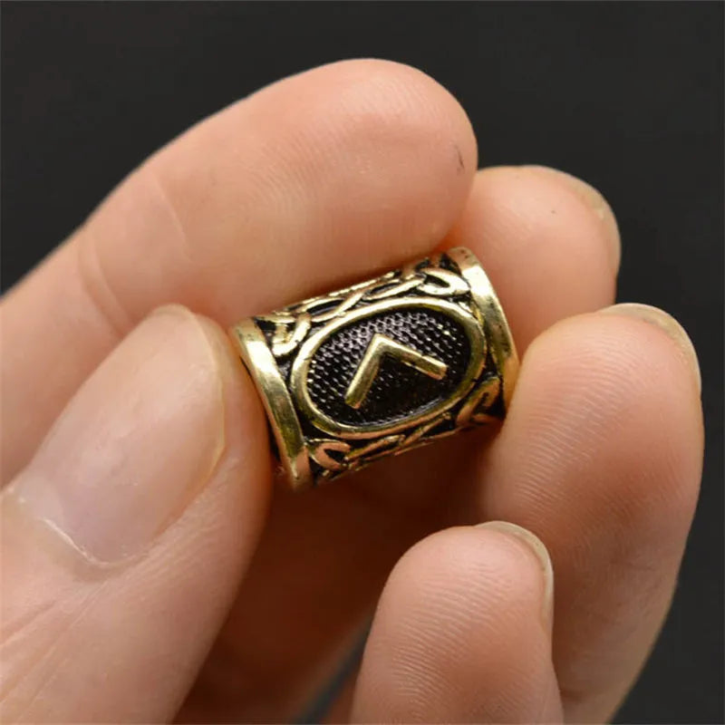 Set of 24 Viking rune beard beads in antique silver, bronze, and red brass finishes