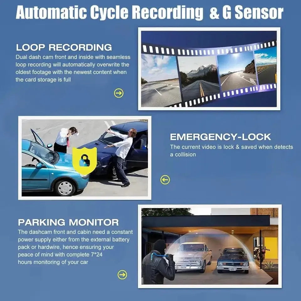 G50 black driving recorder with 3-inch touch screen for windshield mounting