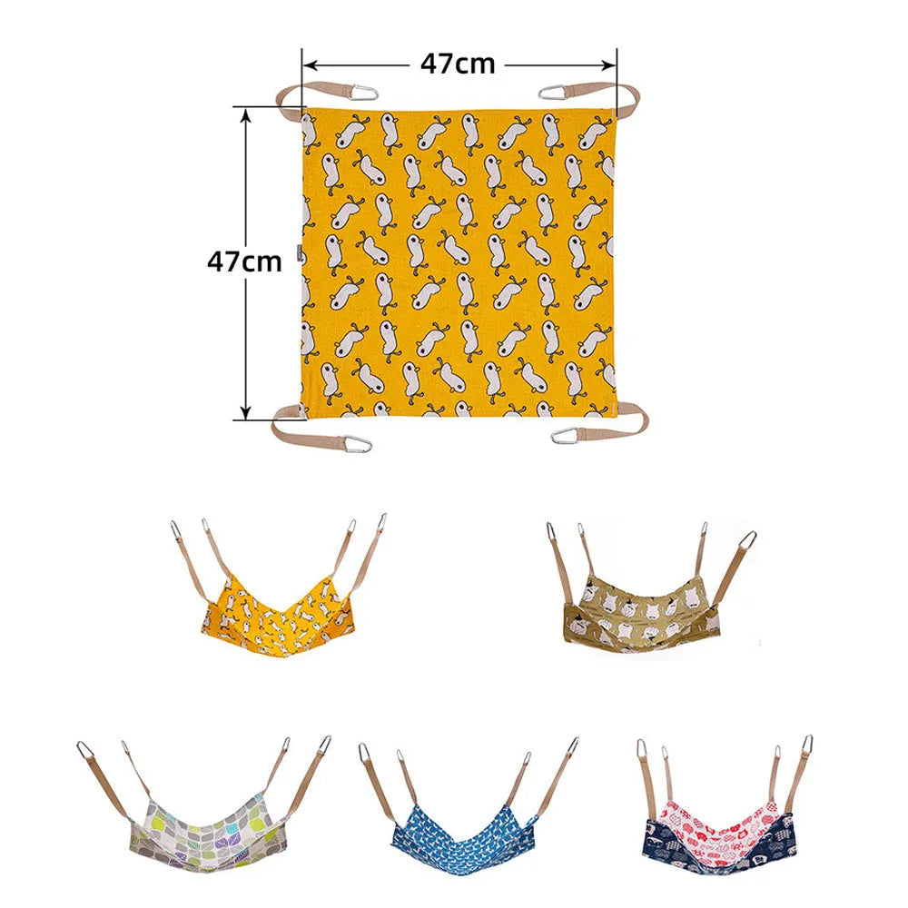 Cotton linen cat hammock bed measuring 47x47cm with hanging hook in multicolour design