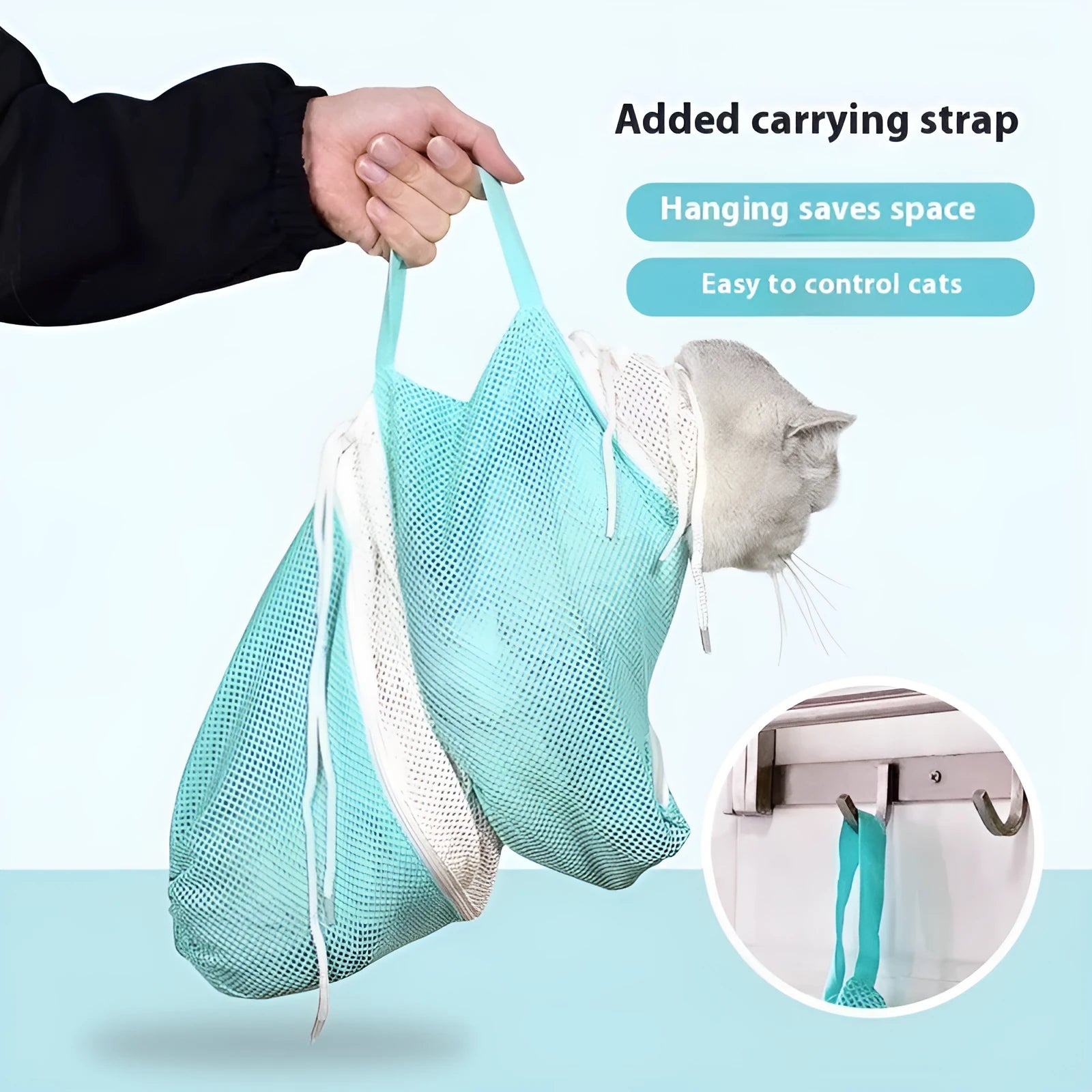 Fifth generation upgraded cat grooming bag with adjustable lift feature for pet bathing and nail trimming