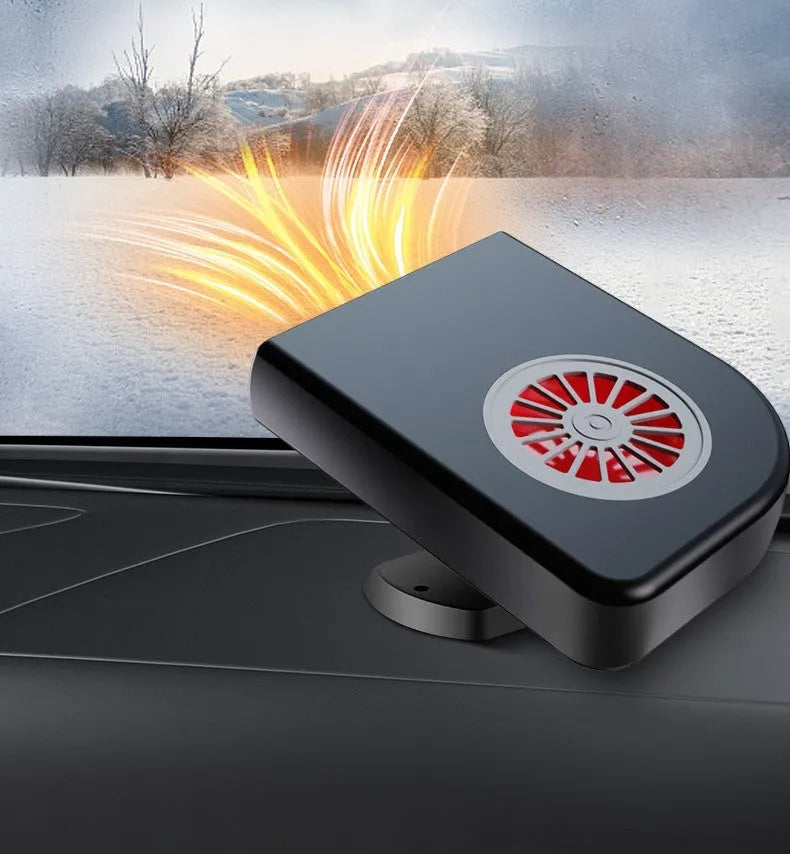 Black ABS plastic 12V car heater for defrosting windscreens and purifying cabin air.