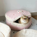 Causeway Braised Sandwich Cat Nest, warm velvet cat bed, 45cm diameter, pink colour, removable lid