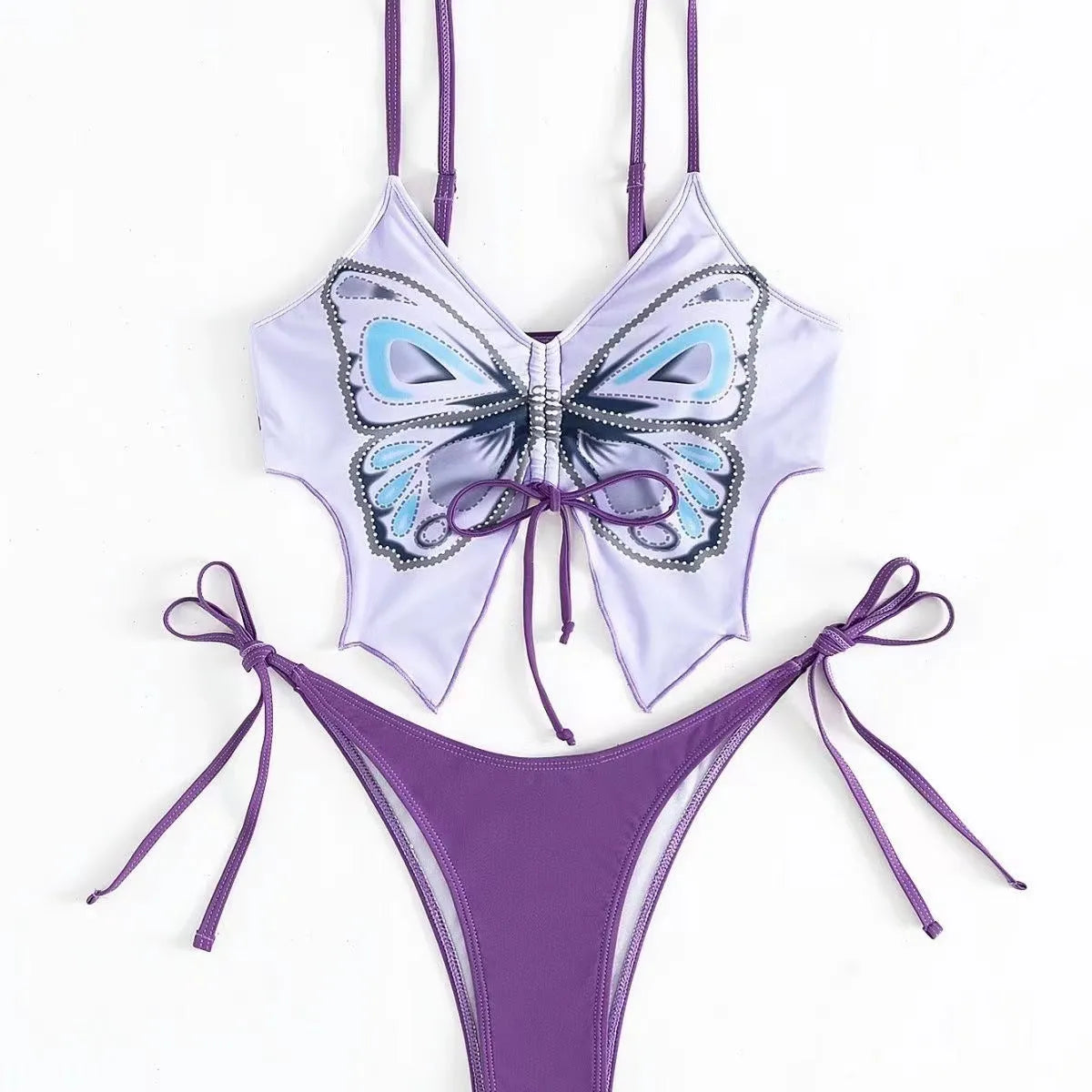 Women's purple bikini set with sleeveless top and split briefs in bow ins style
