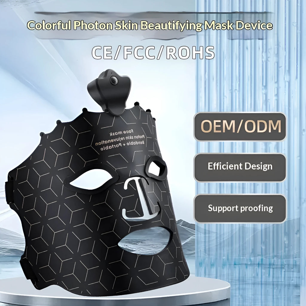 Wireless portable LED silicone face mask device with 7-colour crown lighting, 500mAh battery, in Black, Green or Brown
