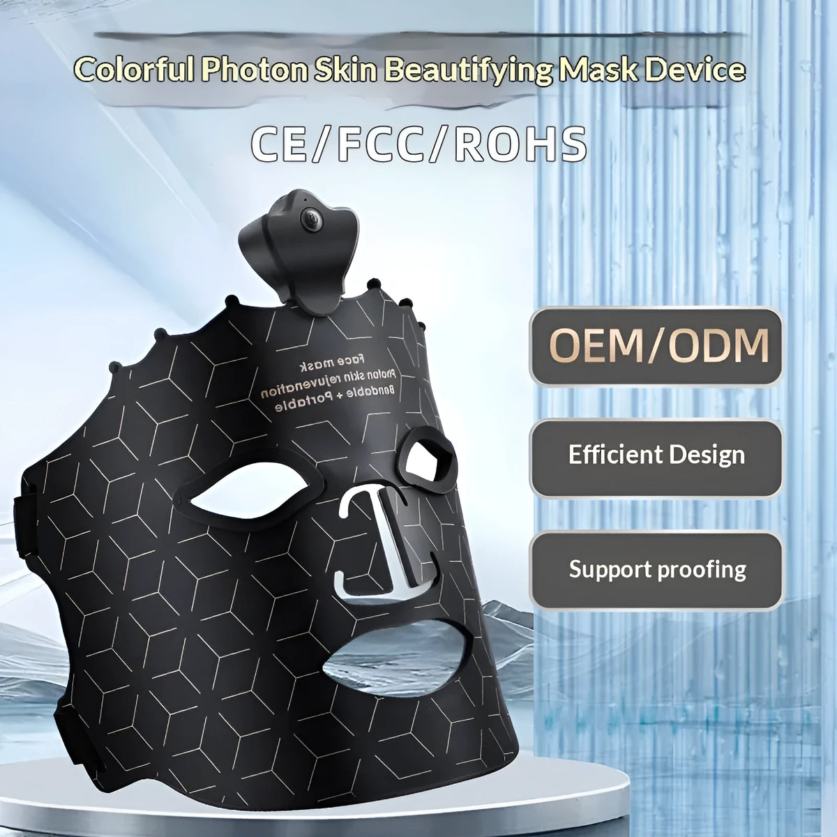 Wireless portable LED silicone face mask device with 7-colour crown lighting, 500mAh battery, in Black, Green or Brown