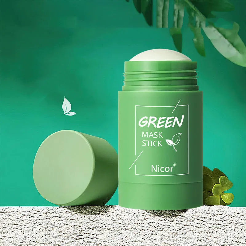 Green tea and eggplant solid clay mask stick for oil control and anti-acne skincare