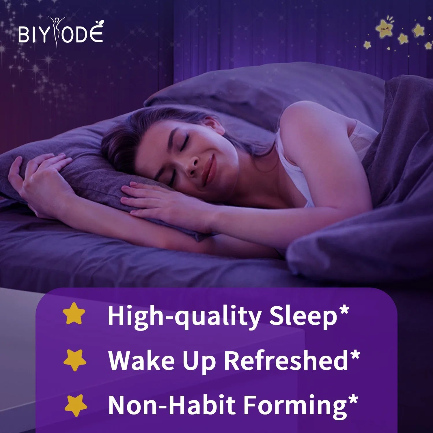 Biyode Sleep Support Gummies bottle with 60 GABA and L-Theanine gummies for sleep