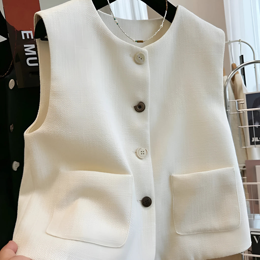 Women's sleeveless polyester bandage vest dress with round neck in milky white or black