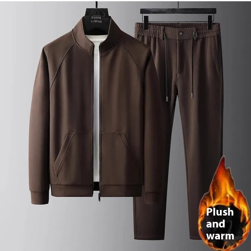 Stand collar slim fit sports tracksuit coat and trousers in vinylon fabric