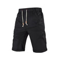 Men's straight-fit casual shorts in blue with a drawstring waistband and a zippered side pocket.