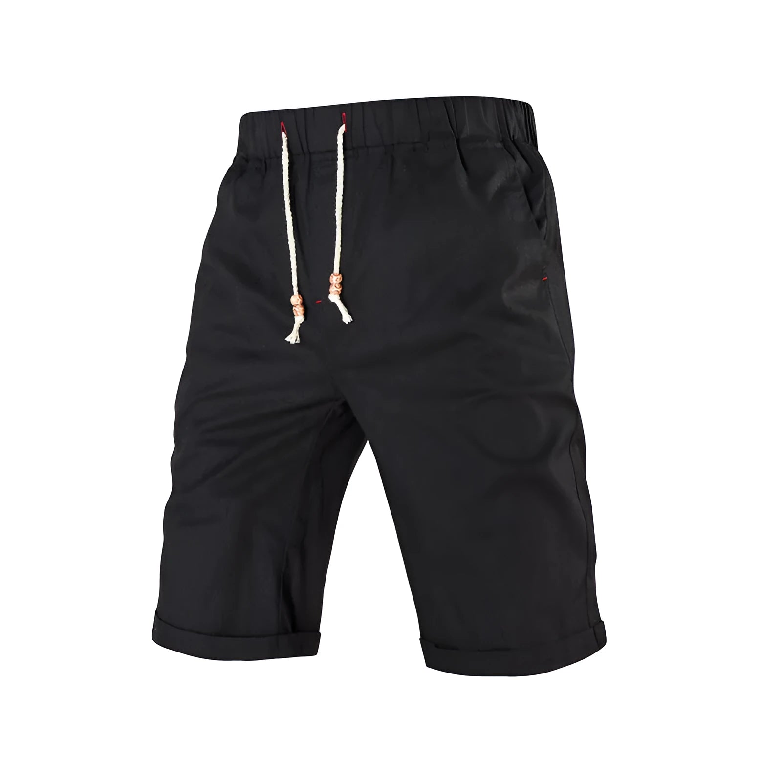 Men's straight-fit casual shorts in blue with a drawstring waistband and a zippered side pocket.