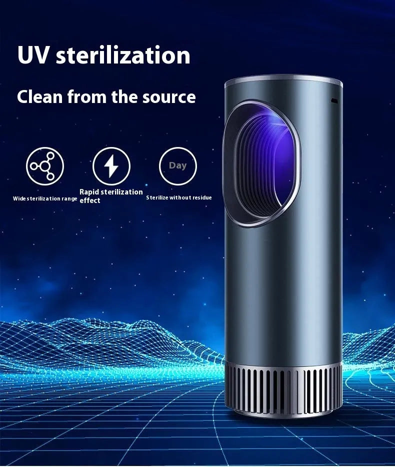 Black USB car air purifier for formaldehyde removal and ion generation on a car dashboard