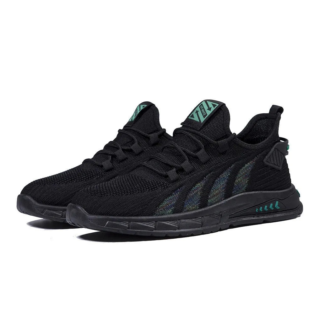 Low-top striped sneaker with mesh upper and flat plastic sole in grey colour